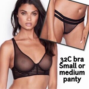 Bra panty set Victoria's Secret black 32C Medium strappy nwt